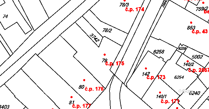 Rožnov pod Radhoštěm 175 na parcele st. 79 v KÚ Rožnov pod Radhoštěm, Katastrální mapa