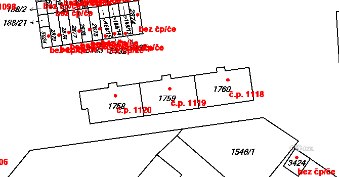 Rožnov pod Radhoštěm 1119 na parcele st. 1759 v KÚ Rožnov pod Radhoštěm, Katastrální mapa
