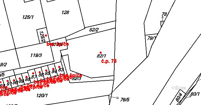 Neštěmice 75, Ústí nad Labem na parcele st. 82/1 v KÚ Neštěmice, Katastrální mapa
