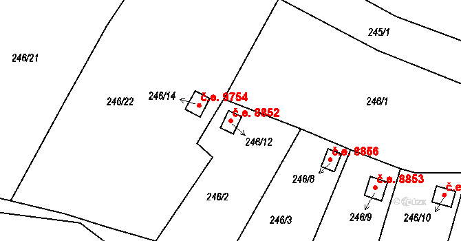 Severní Terasa 8852, Ústí nad Labem na parcele st. 246/12 v KÚ Dobětice, Katastrální mapa