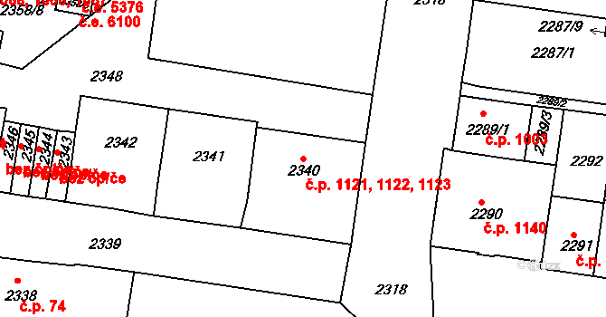 Střekov 1121,1122,1123, Ústí nad Labem na parcele st. 2340 v KÚ Střekov, Katastrální mapa