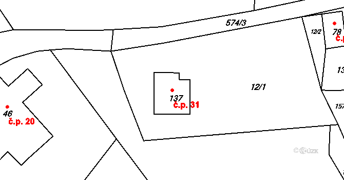 Kameničná 31 na parcele st. 137 v KÚ Kameničná, Katastrální mapa
