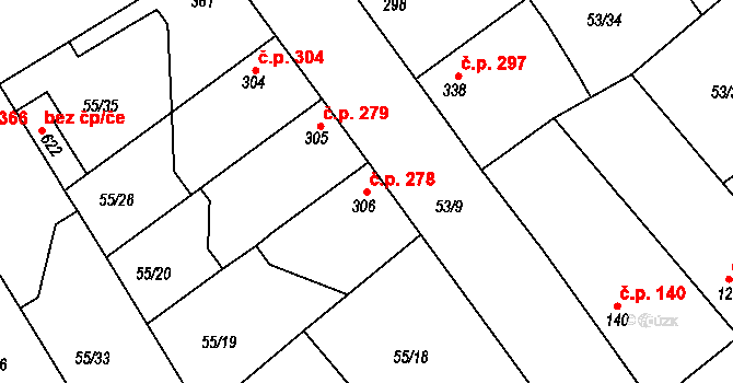 Litol 278, Lysá nad Labem na parcele st. 306 v KÚ Litol, Katastrální mapa