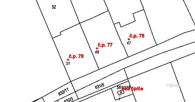 Třebestovice 77 na parcele st. 49 v KÚ Třebestovice, Katastrální mapa