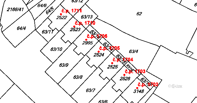 Lysá nad Labem 1705 na parcele st. 2524 v KÚ Lysá nad Labem, Katastrální mapa