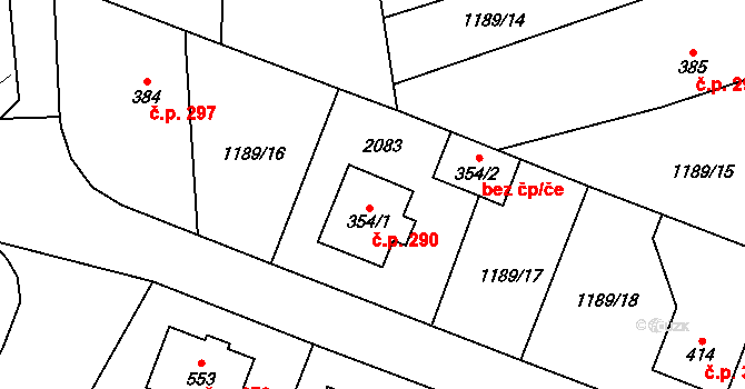 Sedlice 290 na parcele st. 354/1 v KÚ Sedlice u Blatné, Katastrální mapa