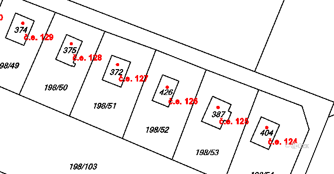 Kozlany 126 na parcele st. 426 v KÚ Kozlany, Katastrální mapa