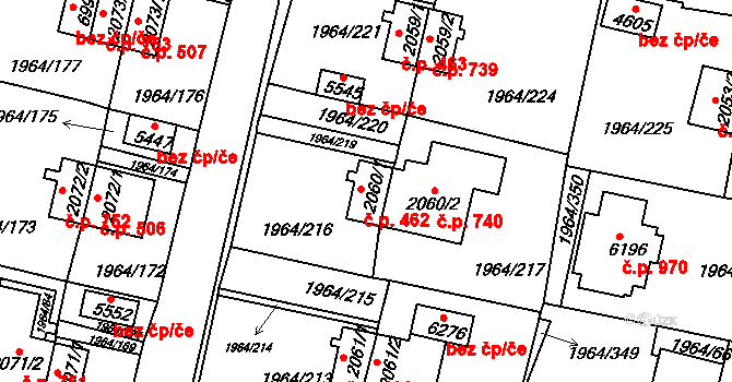 Borovina 462, Třebíč na parcele st. 2060/1 v KÚ Třebíč, Katastrální mapa