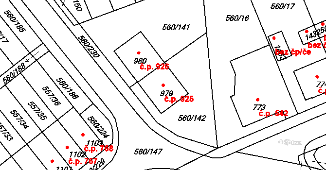 Podklášteří 925, Třebíč na parcele st. 979 v KÚ Podklášteří, Katastrální mapa