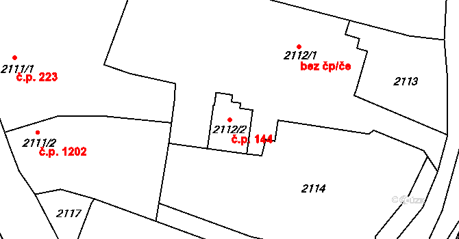 Šunychl 144, Bohumín na parcele st. 2112/2 v KÚ Nový Bohumín, Katastrální mapa