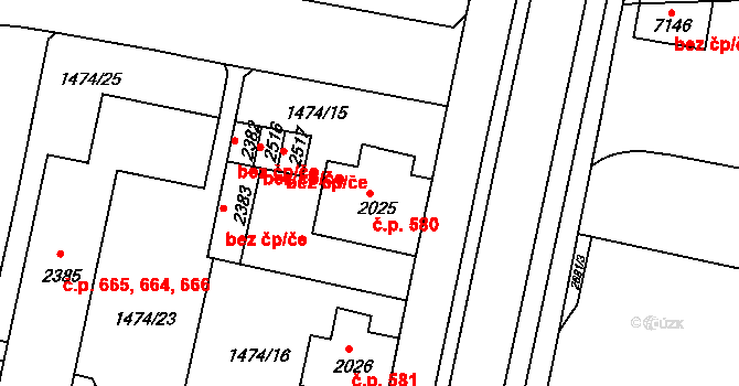 Chrudim III 580, Chrudim na parcele st. 2025 v KÚ Chrudim, Katastrální mapa