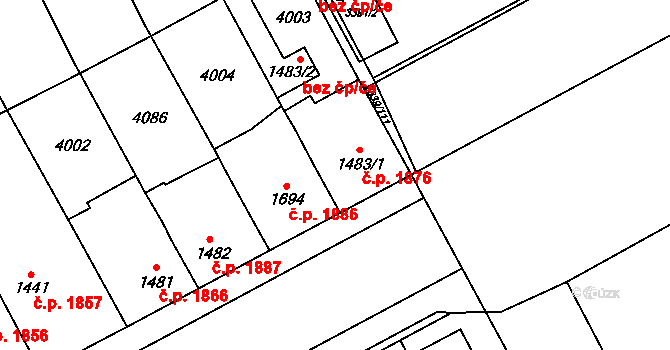 Břeclav 1876 na parcele st. 1483/1 v KÚ Břeclav, Katastrální mapa