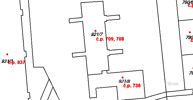 Chrlice 708,709, Brno na parcele st. 921/7 v KÚ Chrlice, Katastrální mapa