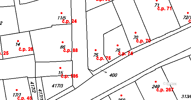 Černčice 75 na parcele st. 75 v KÚ Černčice u Loun, Katastrální mapa