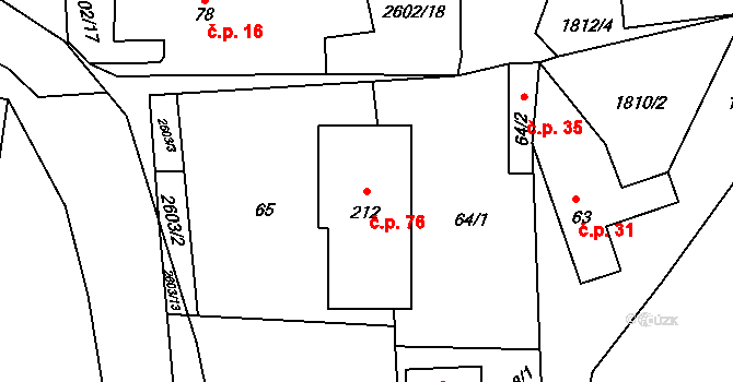 Žár 76 na parcele st. 212 v KÚ Žár u Nových Hradů, Katastrální mapa