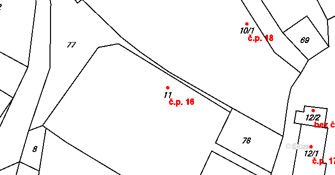 Roučkovice 16, Pacov na parcele st. 11 v KÚ Roučkovice, Katastrální mapa