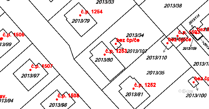 Pelhřimov 1253 na parcele st. 2013/80 v KÚ Pelhřimov, Katastrální mapa