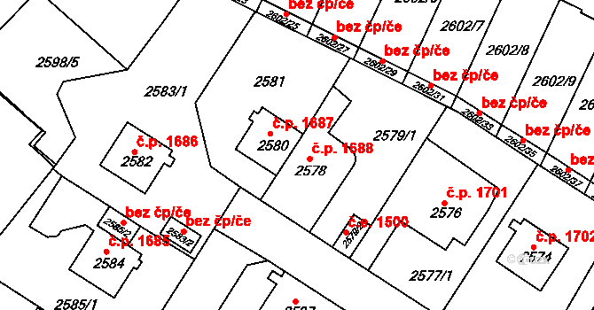 Teplice 1688 na parcele st. 2578 v KÚ Teplice, Katastrální mapa