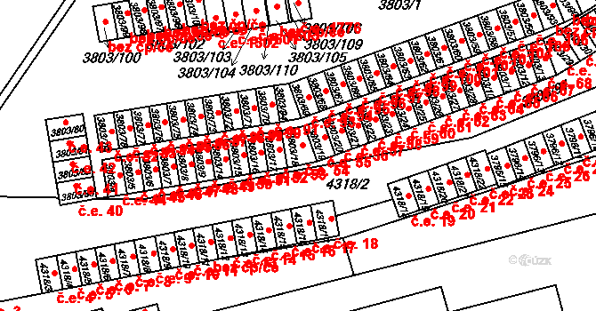 Teplice 54 na parcele st. 3803/18 v KÚ Teplice, Katastrální mapa