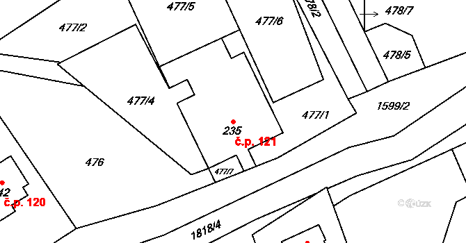 Holčovice 121 na parcele st. 235 v KÚ Holčovice, Katastrální mapa