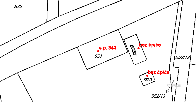 Brušperk 343 na parcele st. 551 v KÚ Brušperk, Katastrální mapa