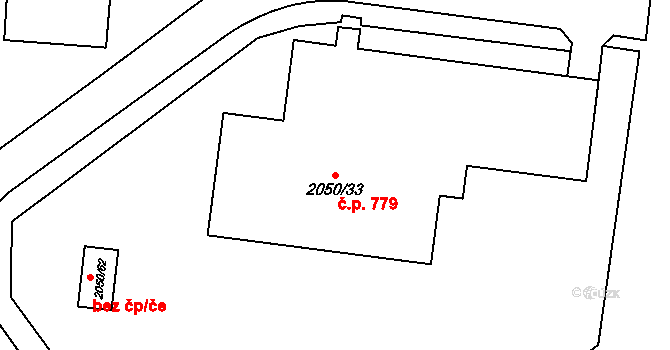 Místek 779, Frýdek-Místek na parcele st. 2050/33 v KÚ Místek, Katastrální mapa