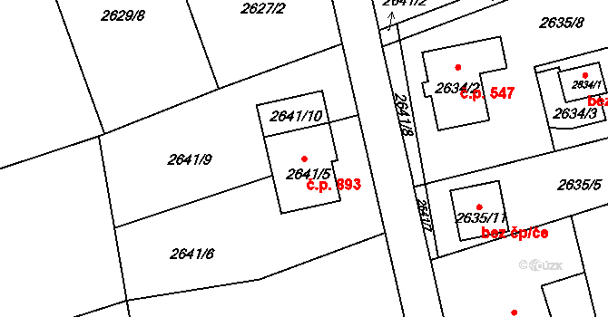 Frýdlant 893, Frýdlant nad Ostravicí na parcele st. 2641/5 v KÚ Frýdlant nad Ostravicí, Katastrální mapa