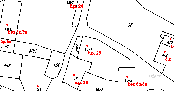 Borek 23, Rokycany na parcele st. 17/1 v KÚ Borek u Rokycan, Katastrální mapa