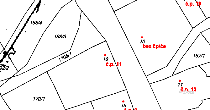 Liběchov 11 na parcele st. 16 v KÚ Liběchov, Katastrální mapa