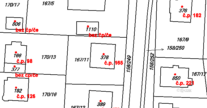 Háje 165, Cheb na parcele st. 378 v KÚ Háje u Chebu, Katastrální mapa