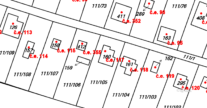 Podhoří 117, Cheb na parcele st. 160 v KÚ Podhoří u Chebu, Katastrální mapa