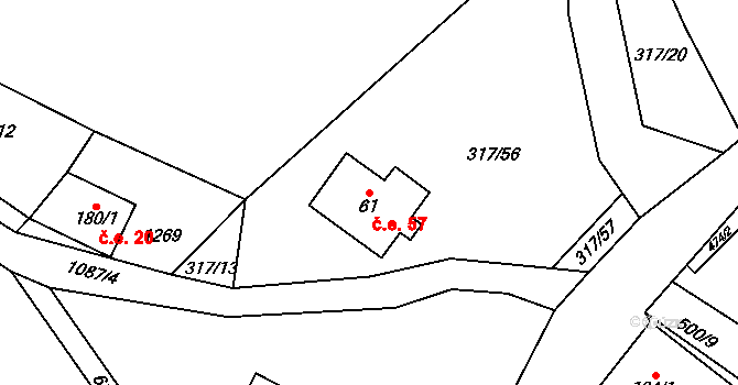 Háj 57, Loučná pod Klínovcem na parcele st. 61 v KÚ Háj u Loučné pod Klínovcem, Katastrální mapa