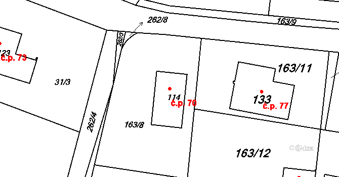 Sobětice 70, Klatovy na parcele st. 114 v KÚ Sobětice u Klatov, Katastrální mapa