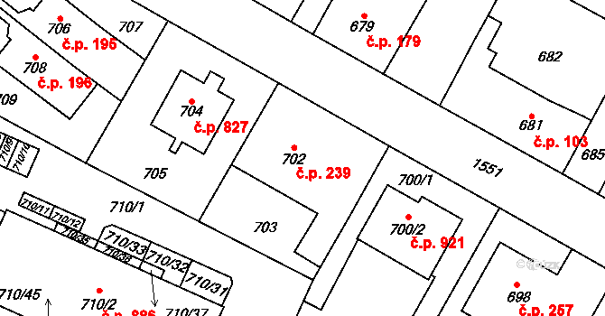 Dolní Počernice 239, Praha na parcele st. 702 v KÚ Dolní Počernice, Katastrální mapa