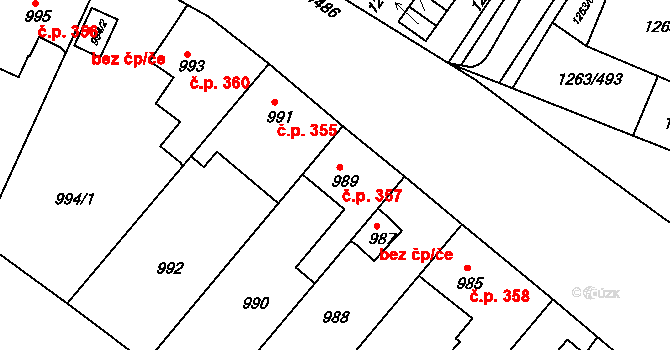 Kolovraty 357, Praha na parcele st. 989 v KÚ Kolovraty, Katastrální mapa