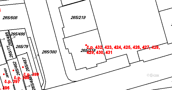 Újezd u Průhonic 423,424,425,426,427,, Praha na parcele st. 265/228 v KÚ Újezd u Průhonic, Katastrální mapa