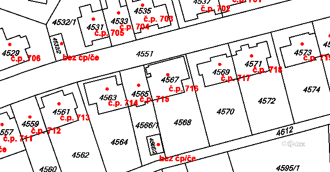 Záběhlice 716, Praha na parcele st. 4567 v KÚ Záběhlice, Katastrální mapa