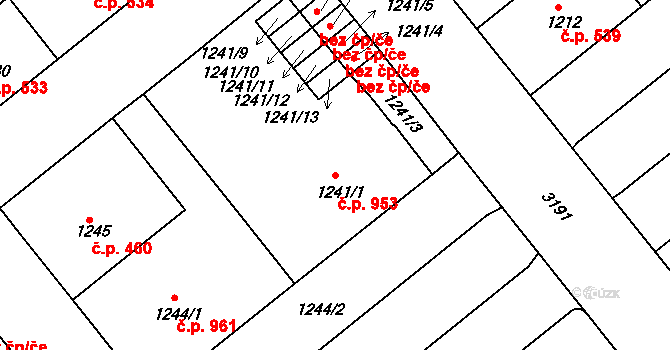 Krč 953, Praha na parcele st. 1241/1 v KÚ Krč, Katastrální mapa