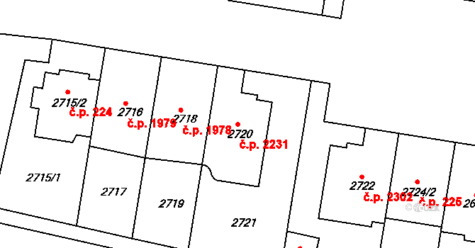 Smíchov 2231, Praha na parcele st. 2720 v KÚ Smíchov, Katastrální mapa