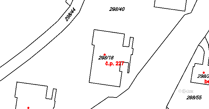 Motol 227, Praha na parcele st. 298/18 v KÚ Motol, Katastrální mapa