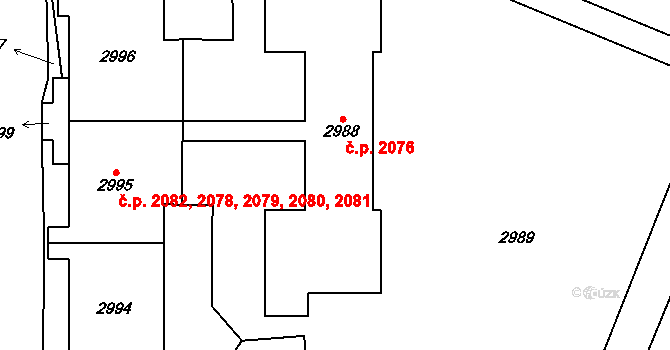 Stodůlky 2076, Praha na parcele st. 2988 v KÚ Stodůlky, Katastrální mapa