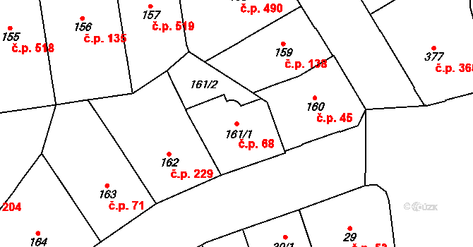 Vršovice 68, Praha na parcele st. 161/1 v KÚ Vršovice, Katastrální mapa