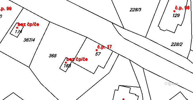 Volanov 17, Trutnov na parcele st. 57 v KÚ Volanov, Katastrální mapa
