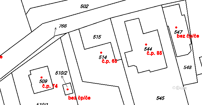 Chlum 65, Nalžovice na parcele st. 514 v KÚ Nalžovice, Katastrální mapa