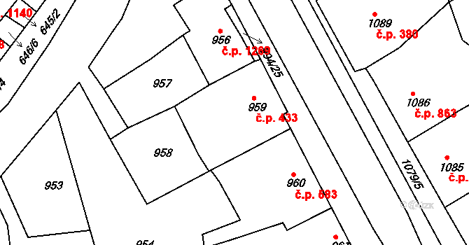 Mutěnice 433 na parcele st. 959 v KÚ Mutěnice, Katastrální mapa