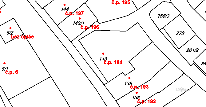 Vrchlabí 194 na parcele st. 140 v KÚ Vrchlabí, Katastrální mapa