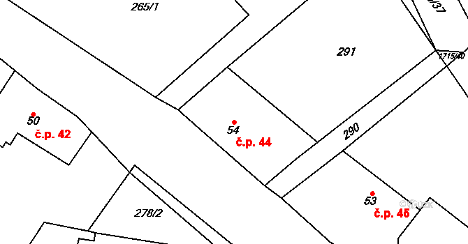 Dolní Olešnice 44 na parcele st. 54 v KÚ Dolní Olešnice, Katastrální mapa