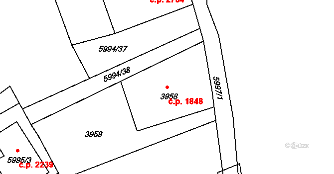 Česká Lípa 1848 na parcele st. 3958 v KÚ Česká Lípa, Katastrální mapa