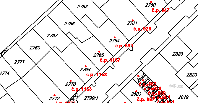 Chomutov 1157 na parcele st. 2765 v KÚ Chomutov I, Katastrální mapa