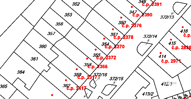 Chomutov 2372 na parcele st. 355 v KÚ Chomutov II, Katastrální mapa